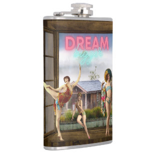 Dream Bigger Altered Art Vintage Dancers Hip Flask