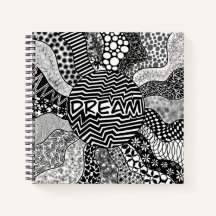 Dream Black and White Mandala Square Notebook