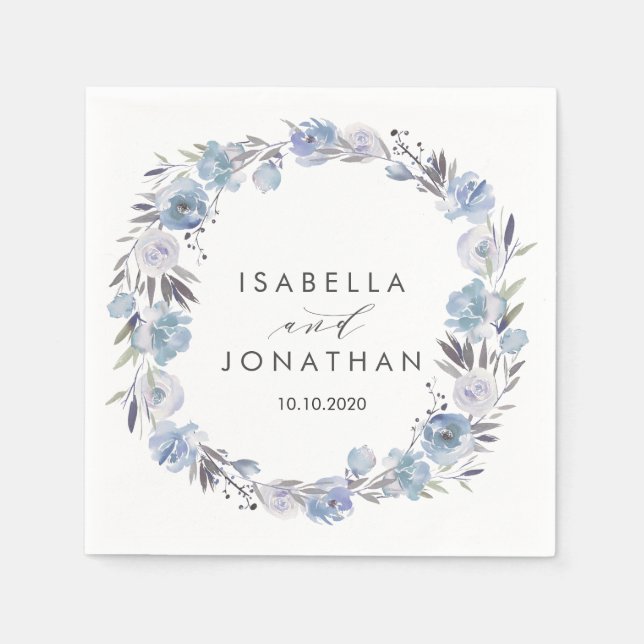 Dream Blue | Floral  Rustic wedding Personalised Napkin (Front)
