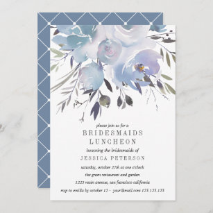 Dream Blue Flowers Bridesmaids Luncheon Wedding Invitation
