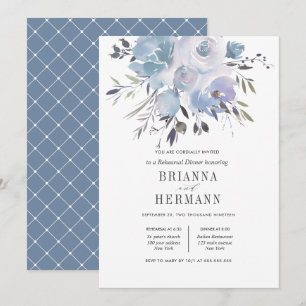 Dream Blue   Flowers Wedding  Rehearsal Dinner Invitation