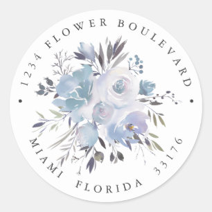Dream Blue Wedding Botanical Return address Classic Round Sticker
