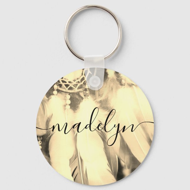 Dream Boho Bohemian Style Dreamcatcher Feathers  Key Ring (Front)