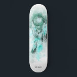 *~* Dream Boho Catcher Sacred Tribal Shamanic Aqua Skateboard<br><div class="desc">* Western BOHO American Watercolor Abstract Dream Catcher Journey with lovely Feathers as a Shamanic symbol for a Native American Spiritual Healer or BOHEMIAM design. * . *** The colours are mostly BLUE TURQUOISE , AQUA , on WHITE. This spirit based esoteric popular boho creative abstract modern dreamcatcher and feathers...</div>