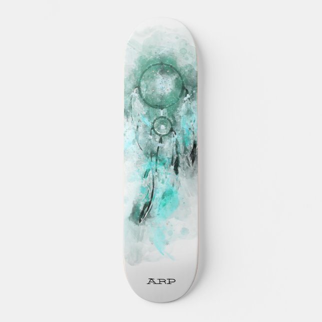 *~* Dream Boho Catcher Sacred Tribal Shamanic Aqua Skateboard (Front)