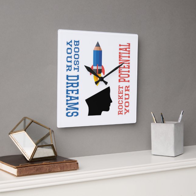 Dream Booster and Potential Rocket Square Wall Clock (Office)