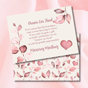 Dream Car Fund Ivory & Pink Botanical Cash Gift Enclosure Card
