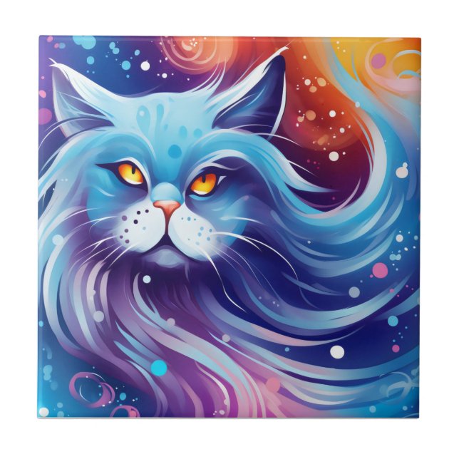 Dream Cat Abstract world of colours Ceramic Tile (Front)
