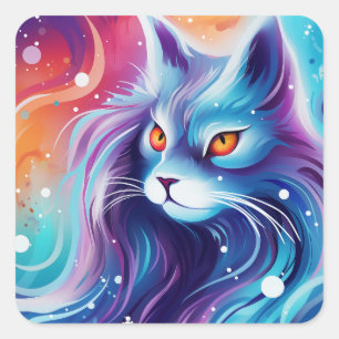 Dream Cat Abstract world of colours Square Sticker