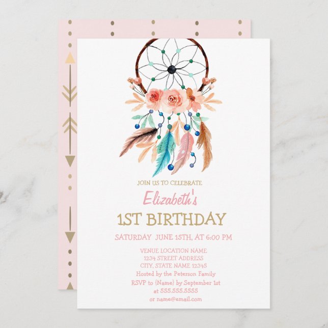 Dream Catcher,Boho Birthday Invitation (Front/Back)