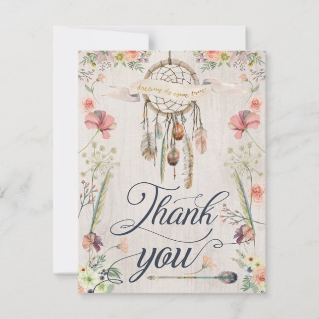 Dream Catcher Boho Floral Painted Thank You Cards (Front)