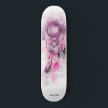 *~* Dream Catcher Boho Sacred Tribal Shamanic Skateboard<br><div class="desc">* Western BOHO American Watercolor Abstract Dream Catcher Journey with lovely Feathers as a Shamanic symbol for a Native American Spiritual Healer or BOHEMIAM design. * . *** The colours are PINK LAVENDER EGGPLANT on WHITE. This spirit based esoteric popular boho creative abstract modern dreamcatcher and feathers design will most...</div>