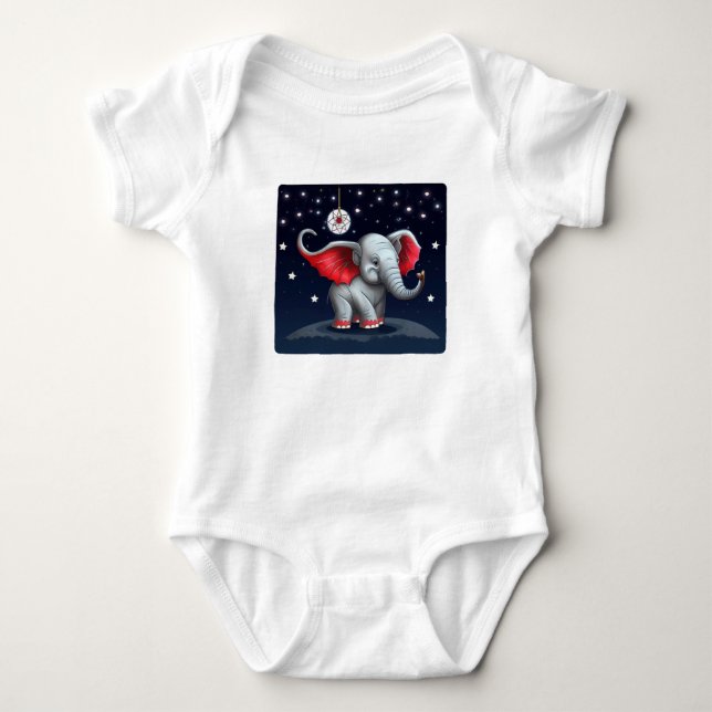 Dream Catcher Cute Baby Elephant. Night Sky Bodysuit (Front)