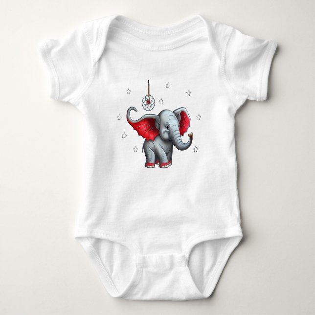 Dream Catcher Cute Baby Elephant. Transparent Back Baby Bodysuit (Front)