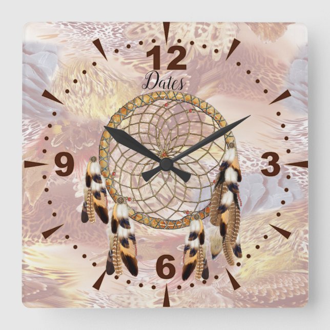 Dream Catcher Home Decor Square Wall Clock (Front)