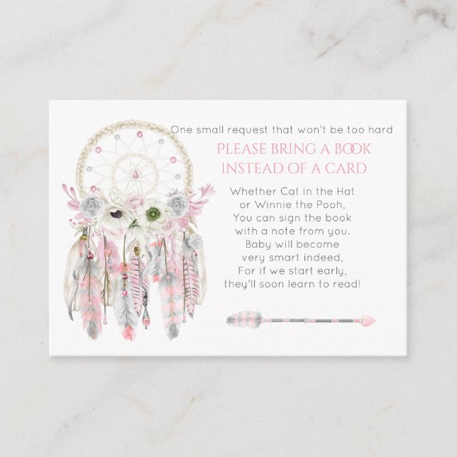 Dream Catcher Pink Grey Ivory Shower Book Request Enclosure Card (Front)