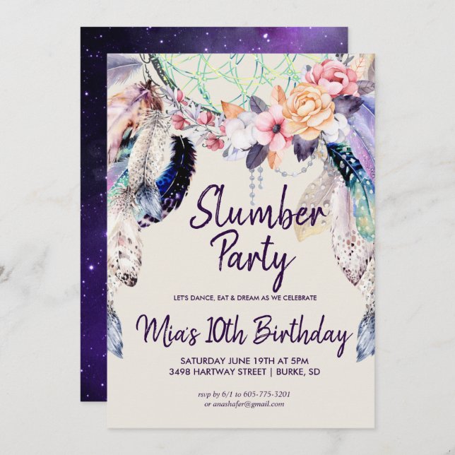 Dream-catcher Slumber Party Invitation (Front/Back)