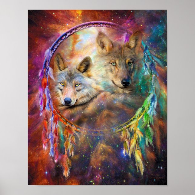 Dream Catcher - Spirit Wolves Art Poster/Print Poster (Front)