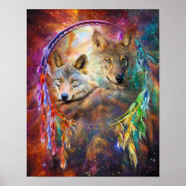Dream Catcher - Spirit Wolves Art Poster/Print Poster | Zazzle