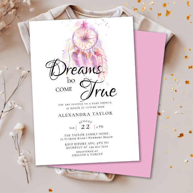 Dream Catcher Watercolor Pink Girl Baby Shower Invitation (Creator Uploaded)