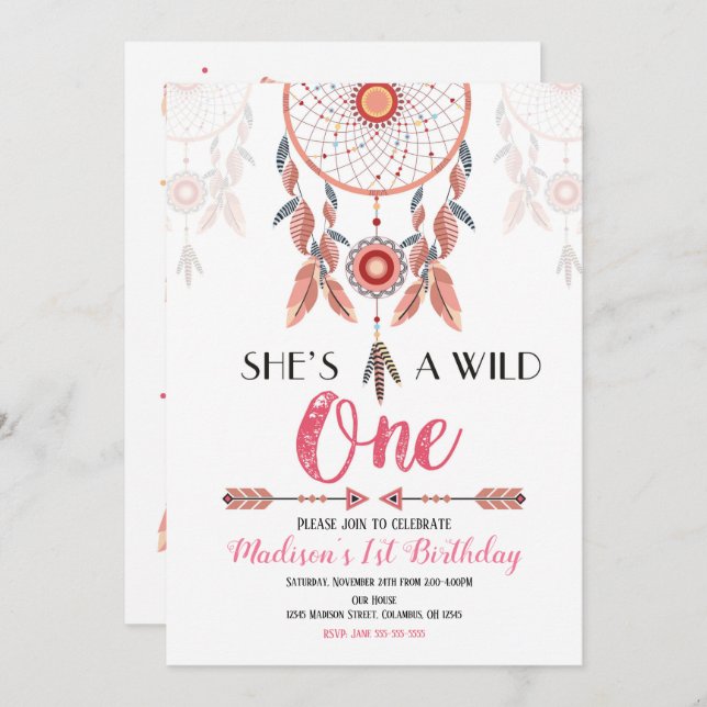 Dream Catcher Wild One 1st Birthday Invitation (Front/Back)