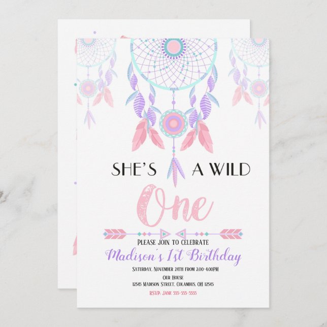 Dream Catcher Wild One 1st Birthday Invitation (Front/Back)
