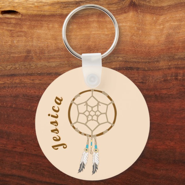 Dream Catcher with Feathers and Turquoise Beads Key Ring (Front)