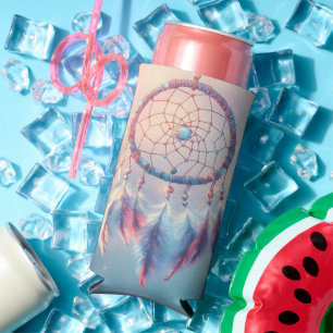 Dream Catcher with Soft Feathers and Beads Seltzer Can Cooler