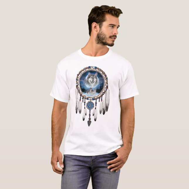 Dream Catcher with wolf background T-Shirt (Front Full)
