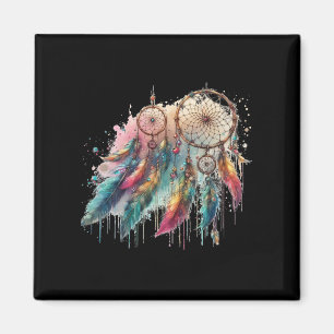 dream catchers and multicolored feathers magnet