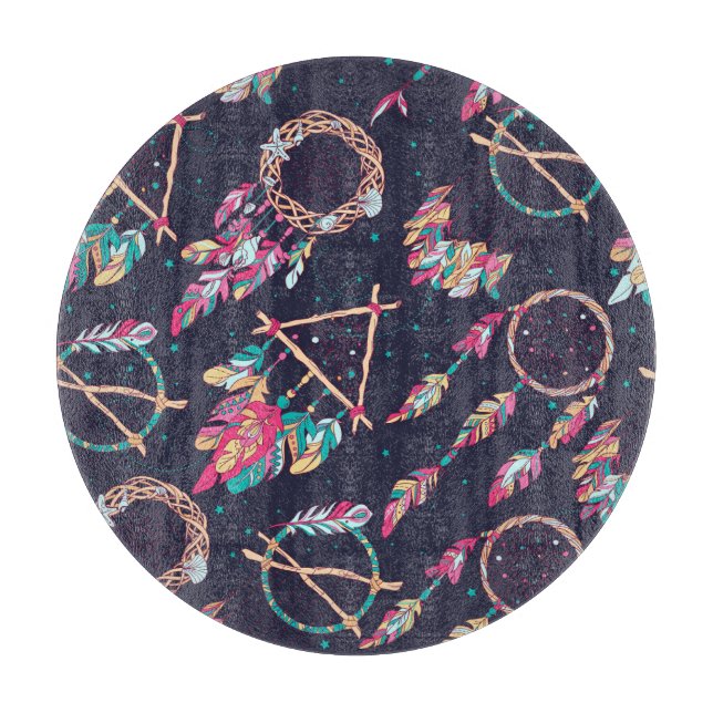 Dream catchers: vintage seamless pattern. cutting board (Front)