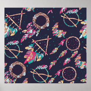 Dream catchers: vintage seamless pattern. poster