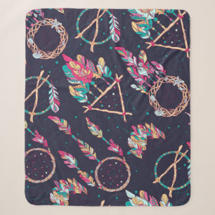 Dream catchers: vintage seamless pattern. sherpa blanket