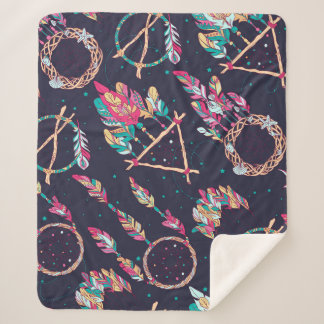 Dream catchers: vintage seamless pattern. sherpa blanket