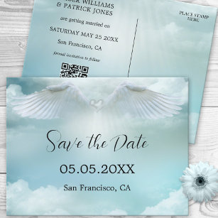 Dream Cloud Angel Wings QR Code Save the Date Announcement Postcard
