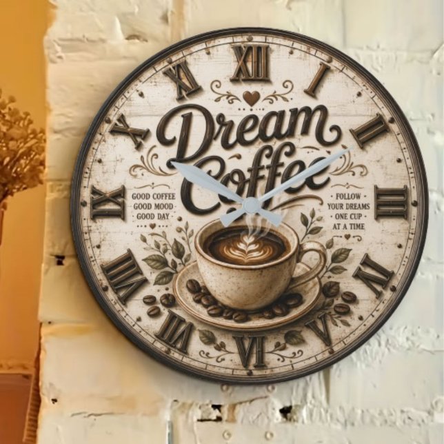 Dream Coffee Rustic Farmhouse Bar Kitchen Decor Large Clock (Creator Uploaded)