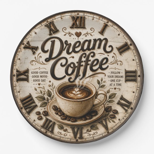 Dream Coffee Rustic Farmhouse Bar Kitchen Decor Paper Plate (Front)