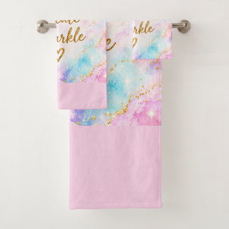 Dream Create Sparkle Pastel Watercolor Gold Pink Bath Towel Set