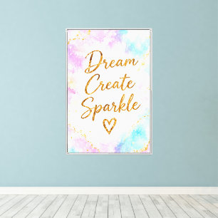 Dream Create Sparkle Pastel Watercolor Gold Pink Canvas Print