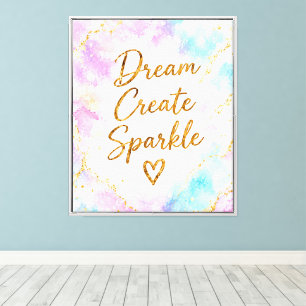 Dream Create Sparkle Pastel Watercolor Gold Pink Canvas Print