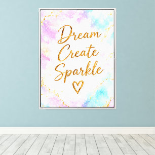 Dream Create Sparkle Pastel Watercolor Gold Pink Canvas Print