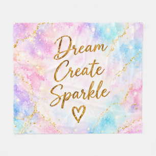 Dream Create Sparkle Pastel Watercolor Gold Pink Fleece Blanket