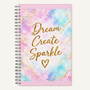 Dream Create Sparkle Pastel Watercolor Gold Pink Notebook