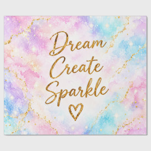 Dream Create Sparkle Pastel Watercolor Gold Pink Wrapping Paper