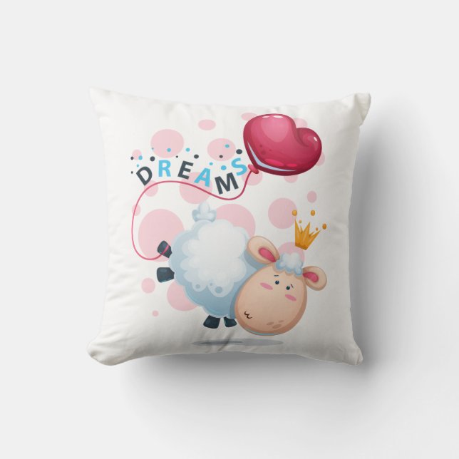 Dream Cute Sheep Throw Pillow (Front)