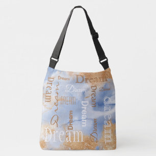 Dream Dusty Blue Typography Script Watercolor Crossbody Bag