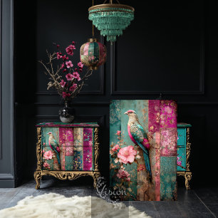 Dream Dynasty, Bird & Floral Patchwork Collage Tissue Paper