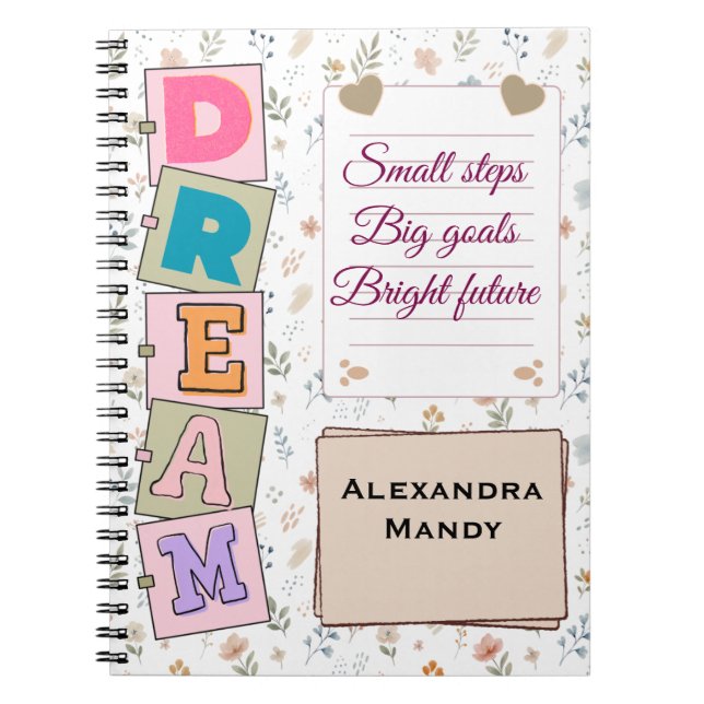 dream floral personalised quotation notebook (Front)