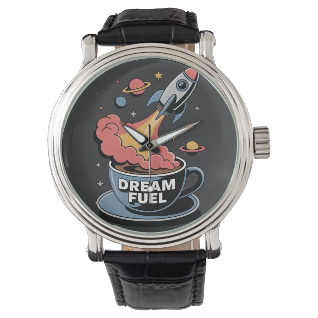 Dream Fuel Graphic: Rocket Launching from Coffee  Watch (Front)