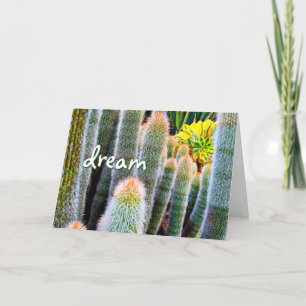"Dream" fuzzy green cactus photo blank inside card